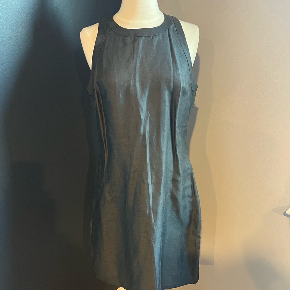 Zara Collection Linen Blend Shift Dress Gray Sleeveless Racerback Sheath